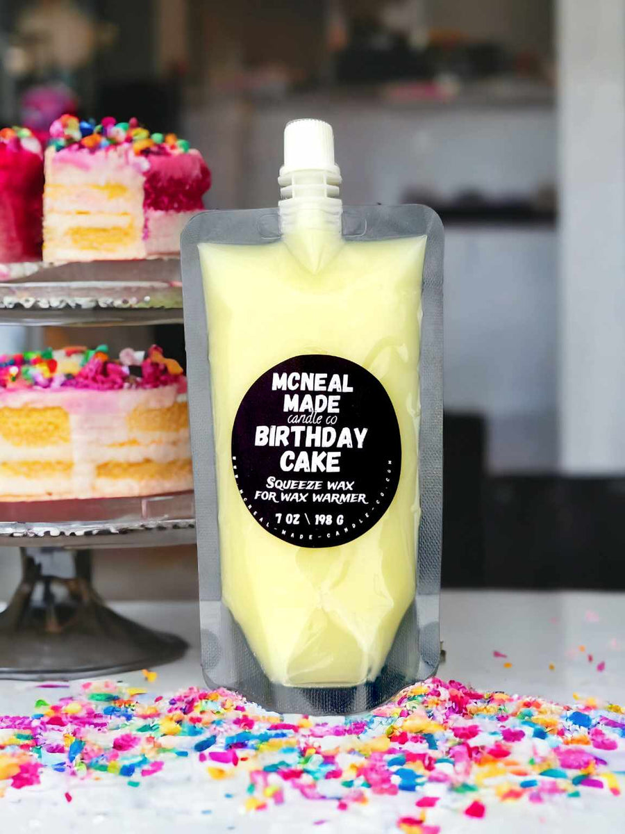 McNeal Made Candle Co Squeezable Wax Melt Pouch with birthday cake fragrance, highly fragrant, long-lasting aromatherapy home scent