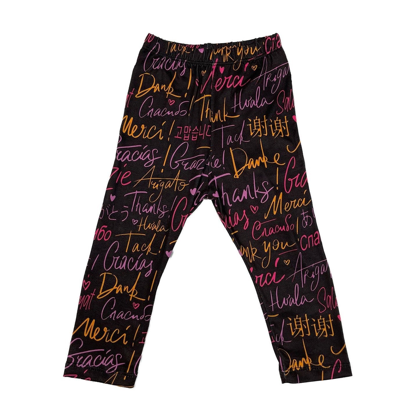 White infant girl leggings from Mixed Up Clothing featuring a thank you message, made for multicultural baby apparel and cozy everyday wear.