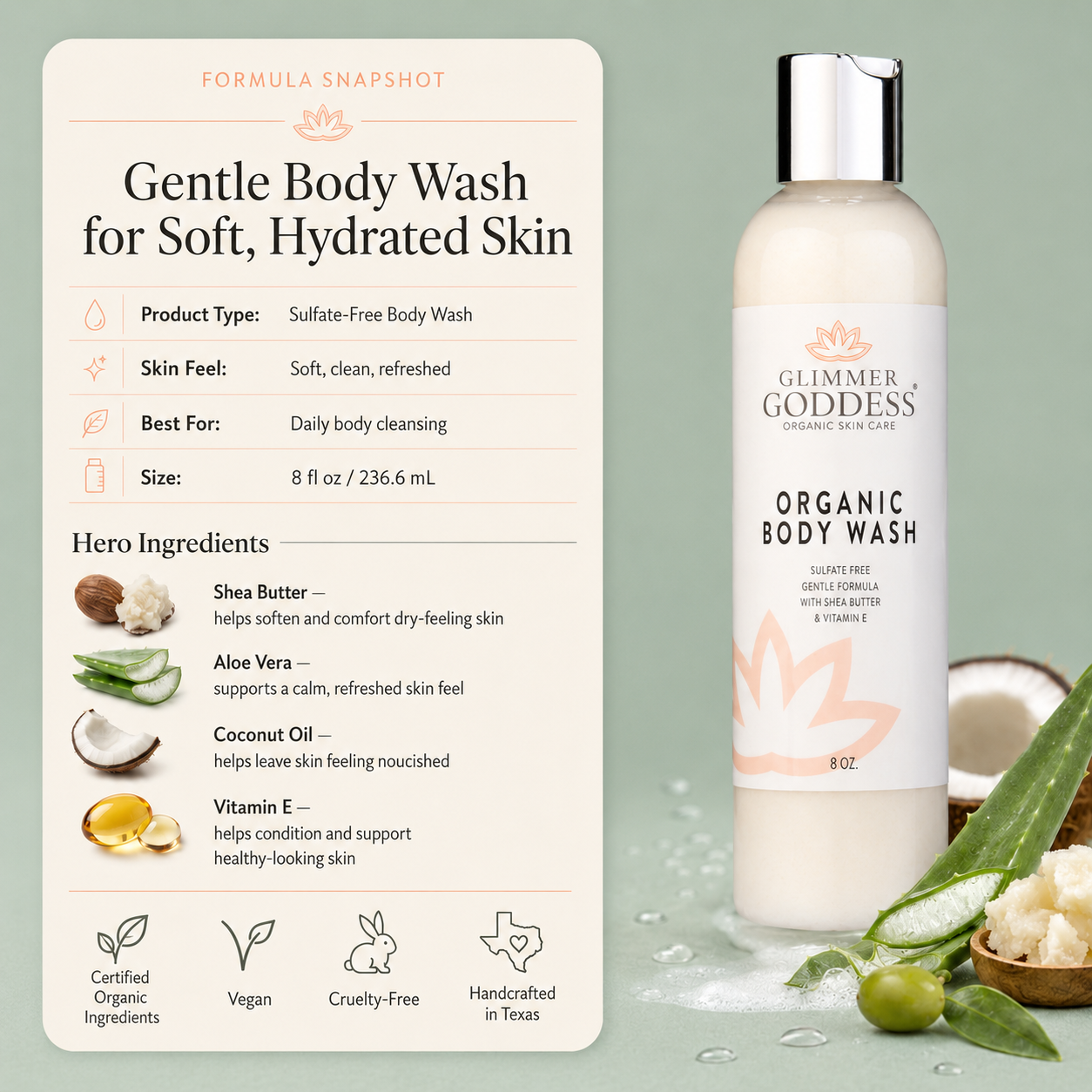 Organic Moisturizing Body Wash for Soft, Hydrated Skin