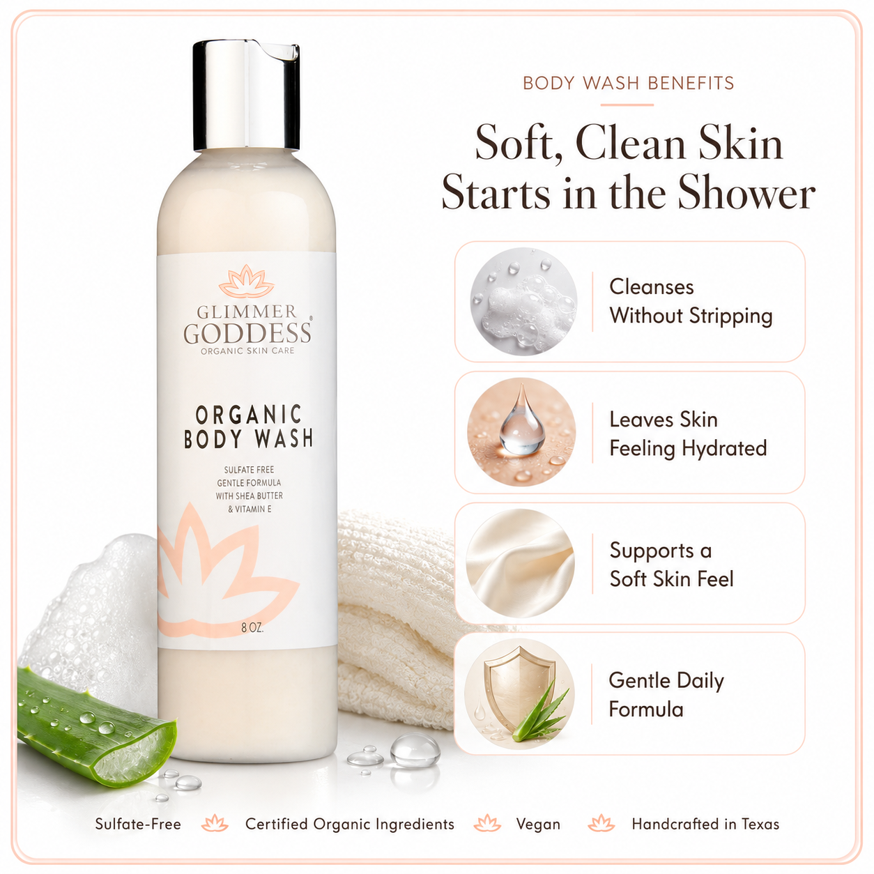 Organic Moisturizing Body Wash for Soft, Hydrated Skin
