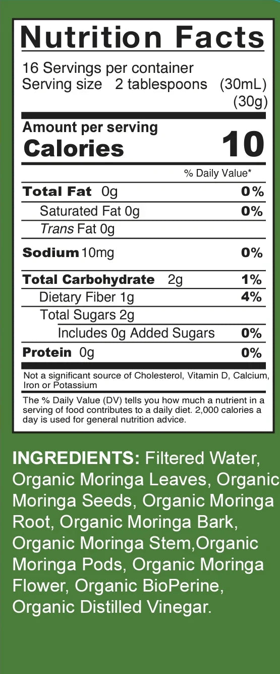Organic Moringa liquid extract by VeggieVerve, full spectrum superfood formula for immune support, shown in a dark glass bottle with label.