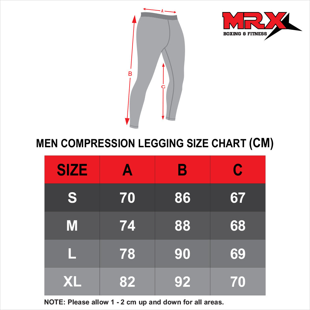 MRX men's black and gray compression trouser base layer active wear pants, close-up of fitted athletic compression pants.