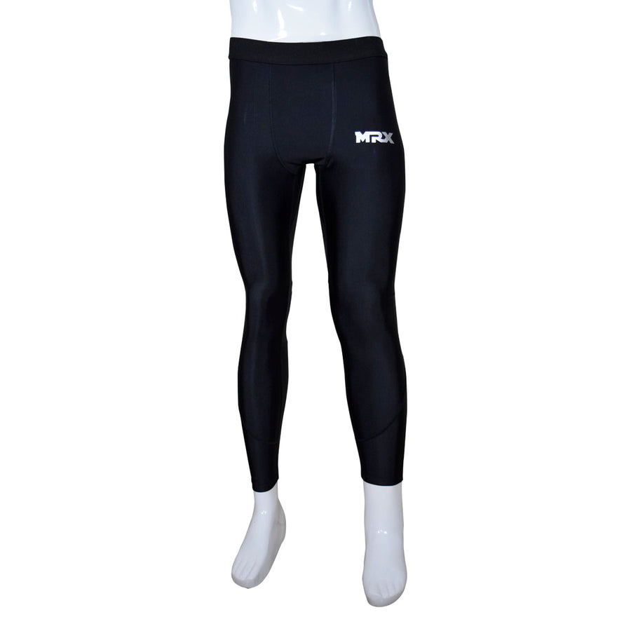 MRX men's compression trouser pant in black and gray, base layer active wear, designed for support and comfort during workouts.