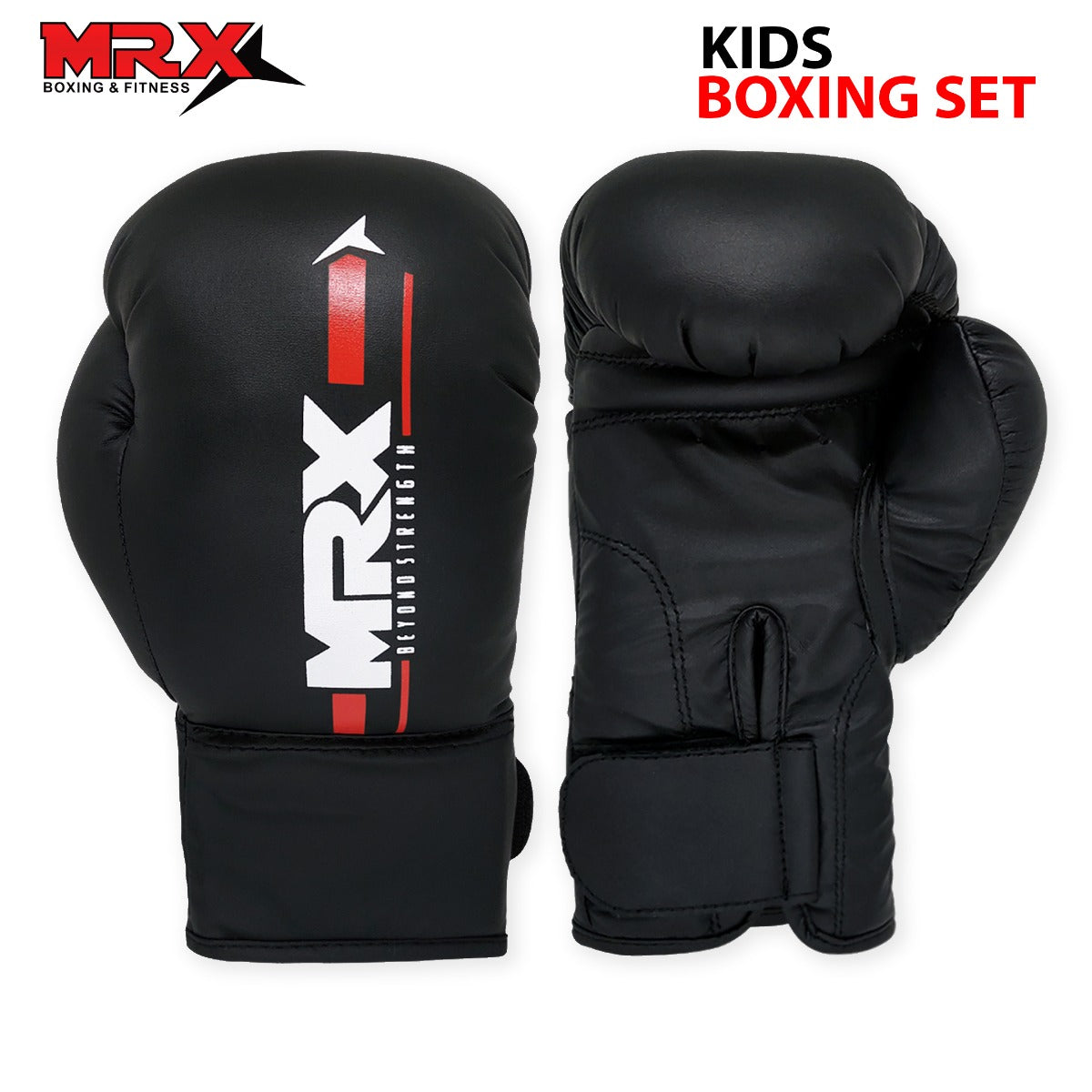 MRX Kids boxing gloves 6 oz with filled punching bag for boys and girls, ideal for training and fun boxing practice.