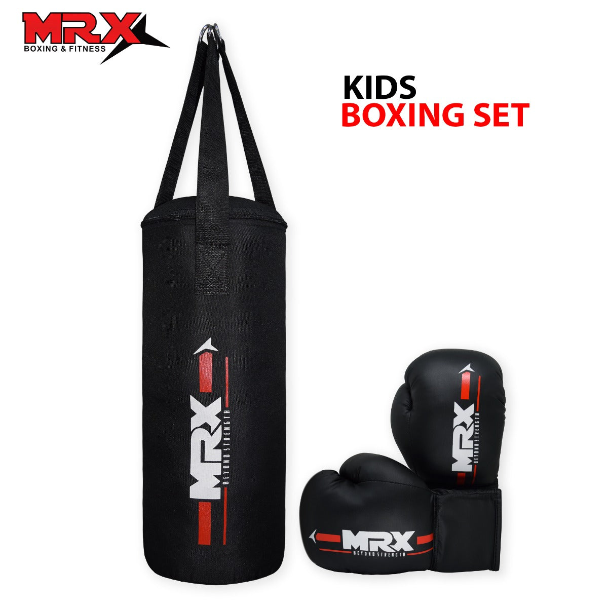 MRX Kids boxing gloves 6 oz with filled punching bag, suitable for boys and girls, for safe boxing practice and training.