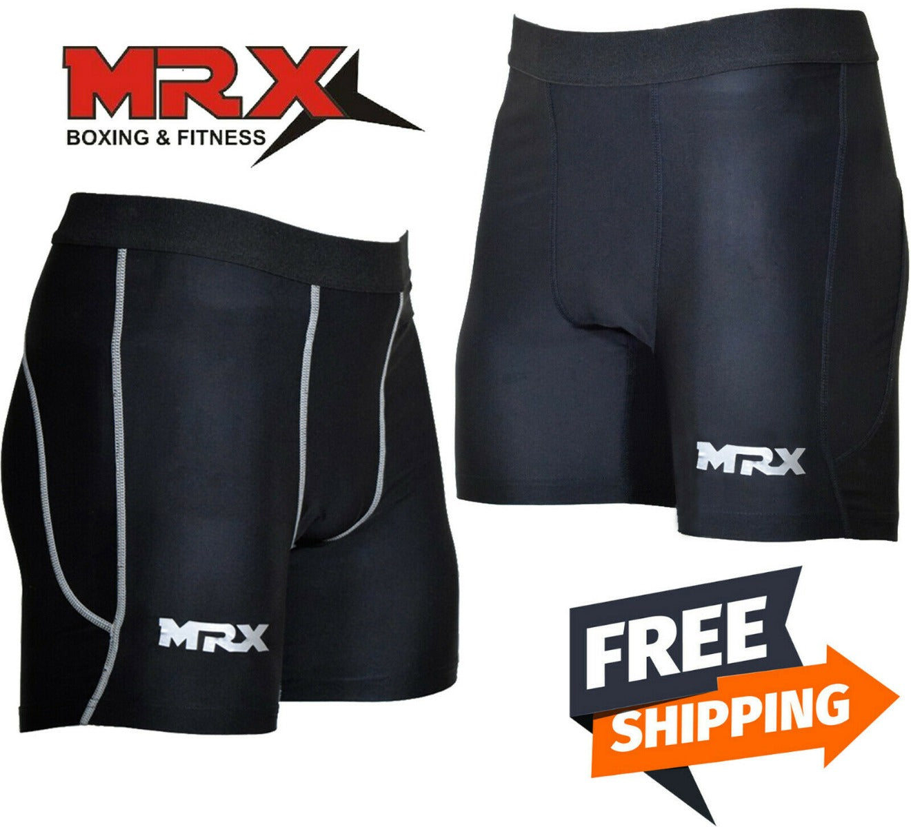 Black MRX men's compression shorts for running, gym, and sports fitness, designed for active wear and athletic support.