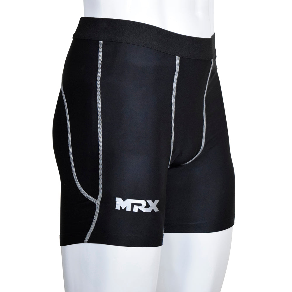 MRX men's black compression shorts for running, gym, and sports fitness, designed for active wear and optimal support.