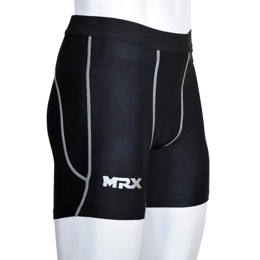 MRX men's black compression shorts for running, gym, and sports fitness, designed for active wear and optimal support.