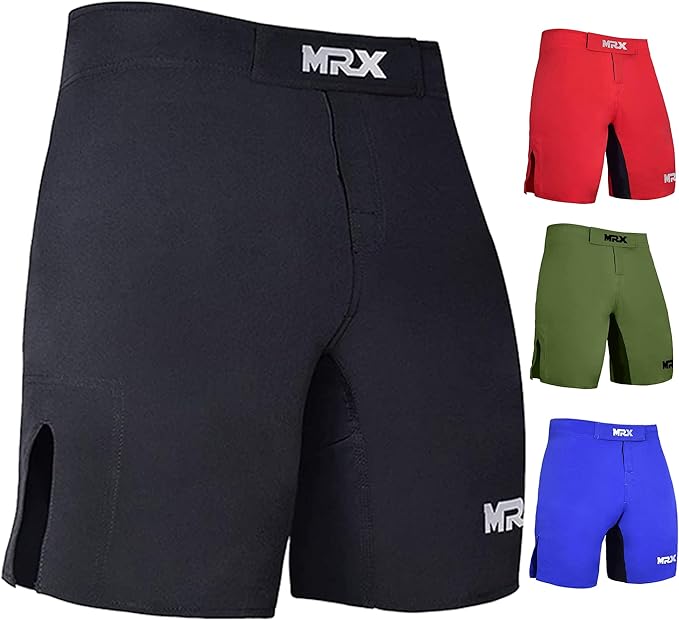 Black MRX Men’s MMA fight shorts with grappling and boxing design, suitable for BJJ, martial arts, and training.