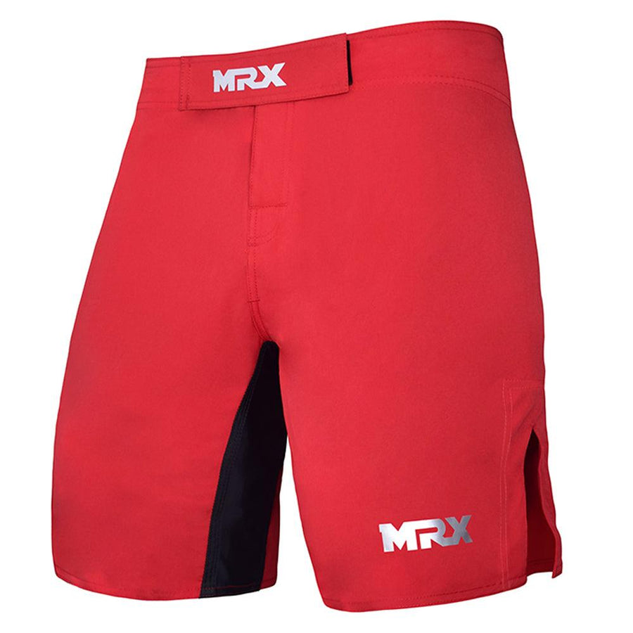 Black MRX men's MMA fight shorts with grappling and boxing design, suitable for BJJ martial arts training and fight sports.