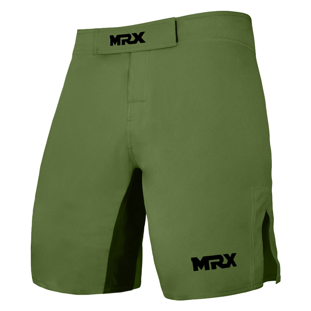 Black MRX men's MMA fight shorts with grappling and boxing design, ideal for BJJ, martial arts, and training sessions.