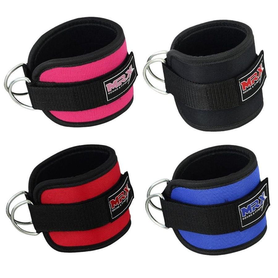 Black MRX weight lifting ankle straps for men and women, designed for gym training and support during weightlifting exercises.