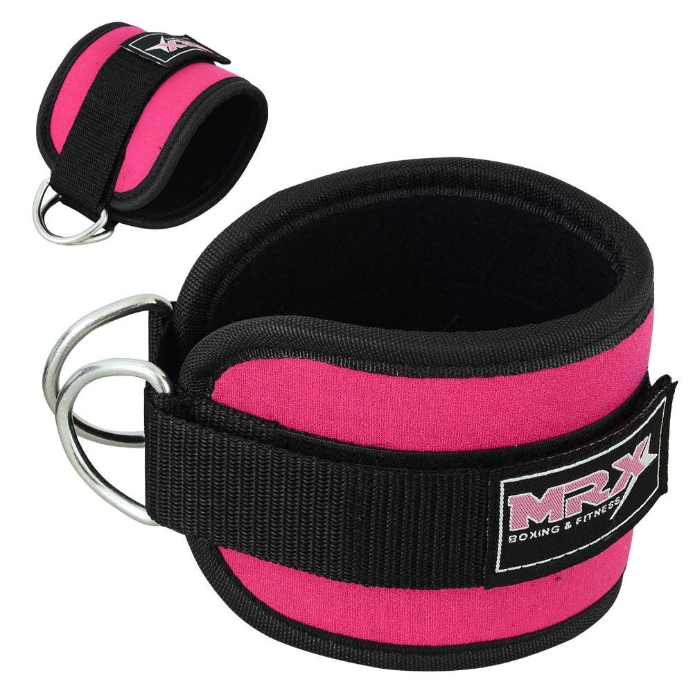 Black MRX weight lifting ankle straps for gym training, designed for men and women to support ankle stability during workouts.