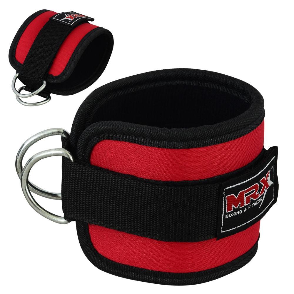Black MRX weight lifting ankle straps for gym training, designed for men and women to support strength exercises.