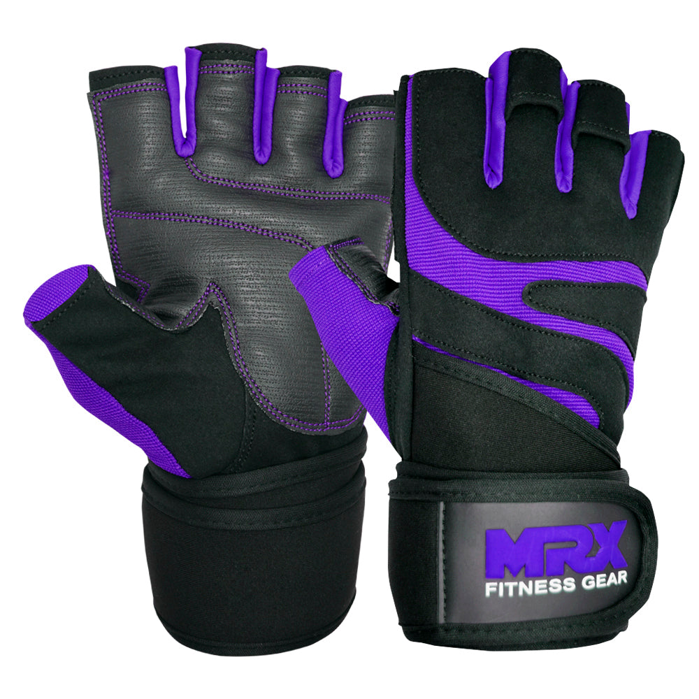 Red MRX weight lifting gloves with wrist straps, designed for gym workouts, bodybuilding, and training.
