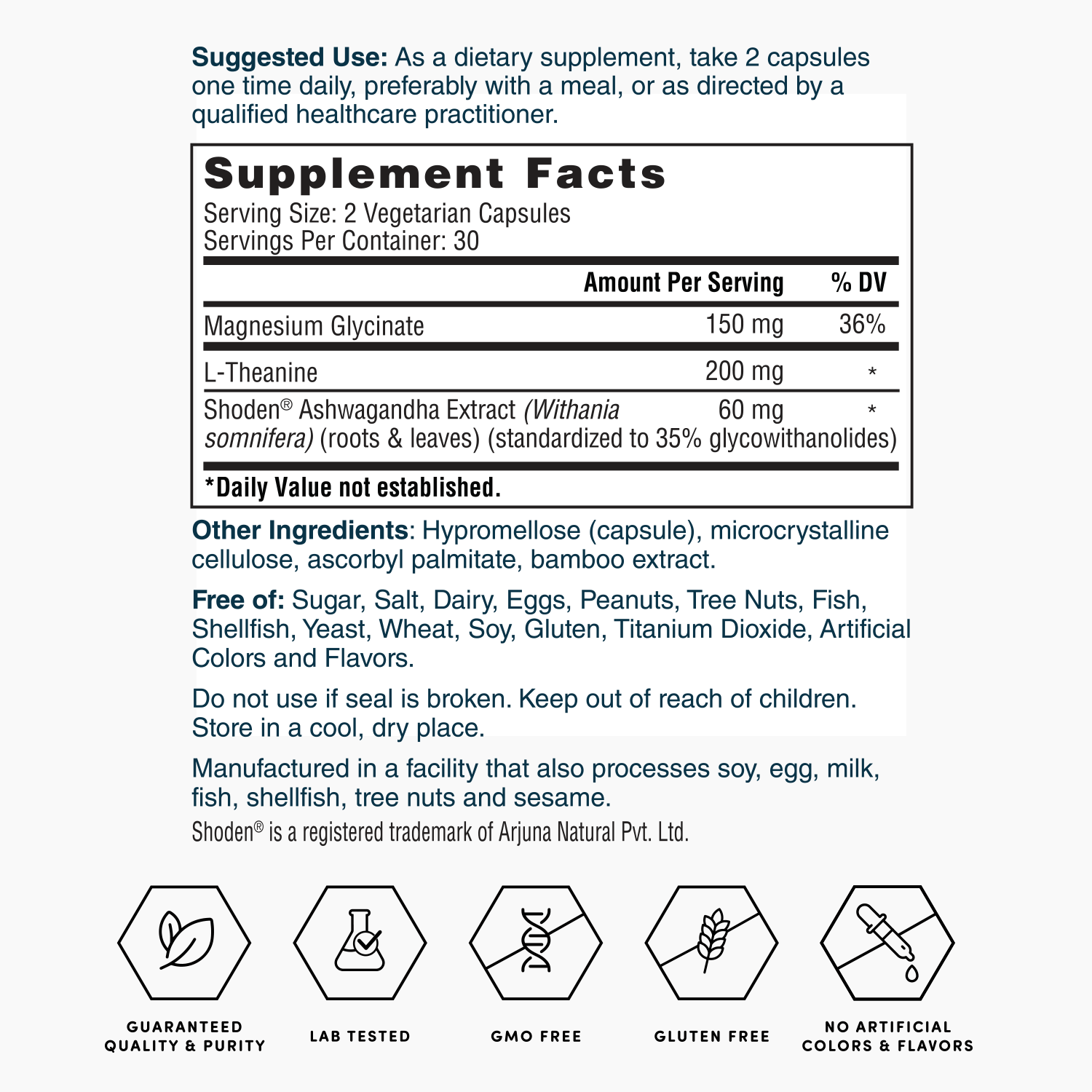Nature's Lab Gold Magnesium and Ashwagandha with L-Theanine supplement in 60 capsules, bottle with label and capsules inside