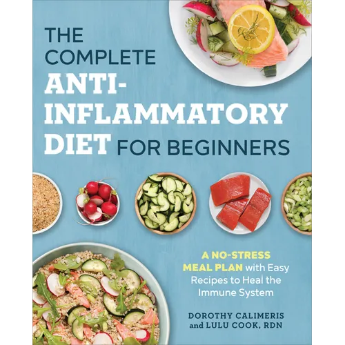 Paperback book titled "The Complete Anti-Inflammatory Diet for Beginners" with a cover featuring colorful food illustrations.