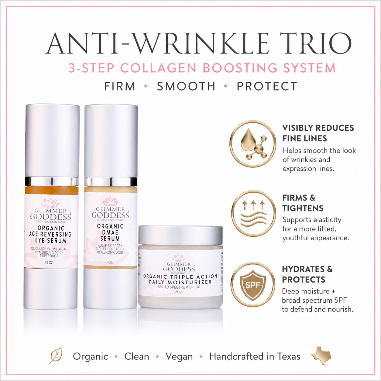 Organic Anti-Wrinkle Trio – 3-Step Collagen Boosting System