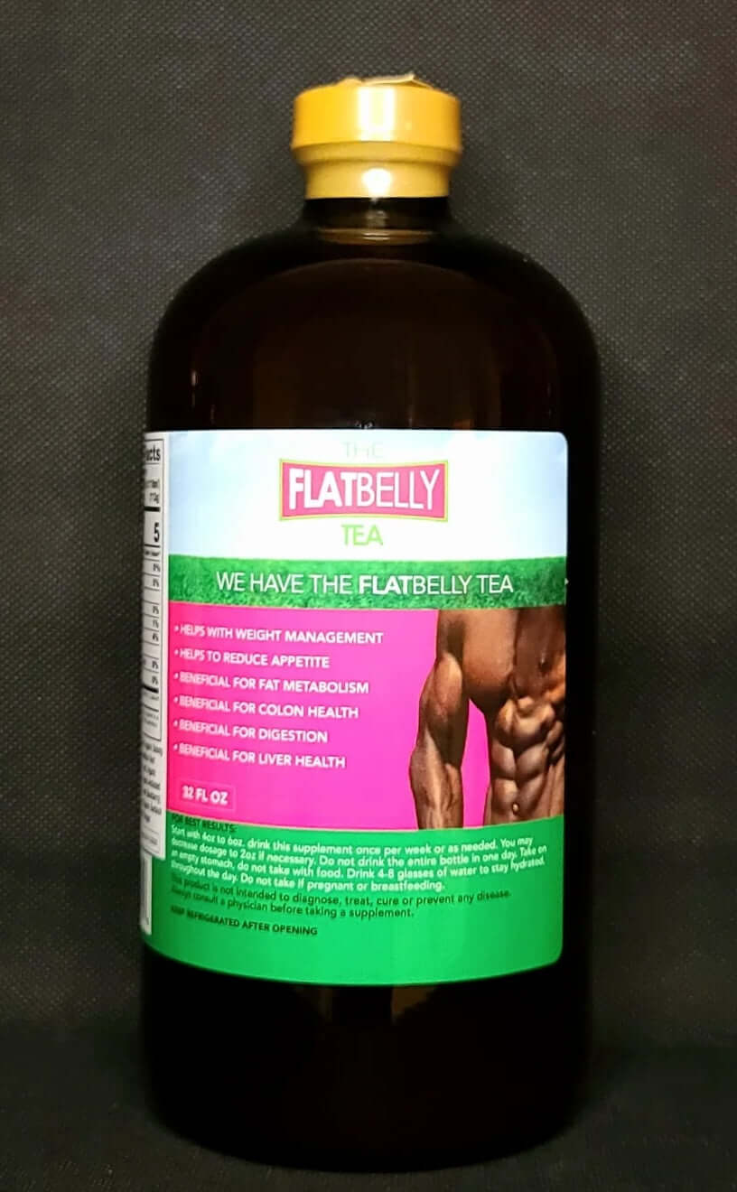 Organic Flatbelly Tea cleanser by VeggieVerve, featuring fresh organic tea leaves in a clear glass cup.
