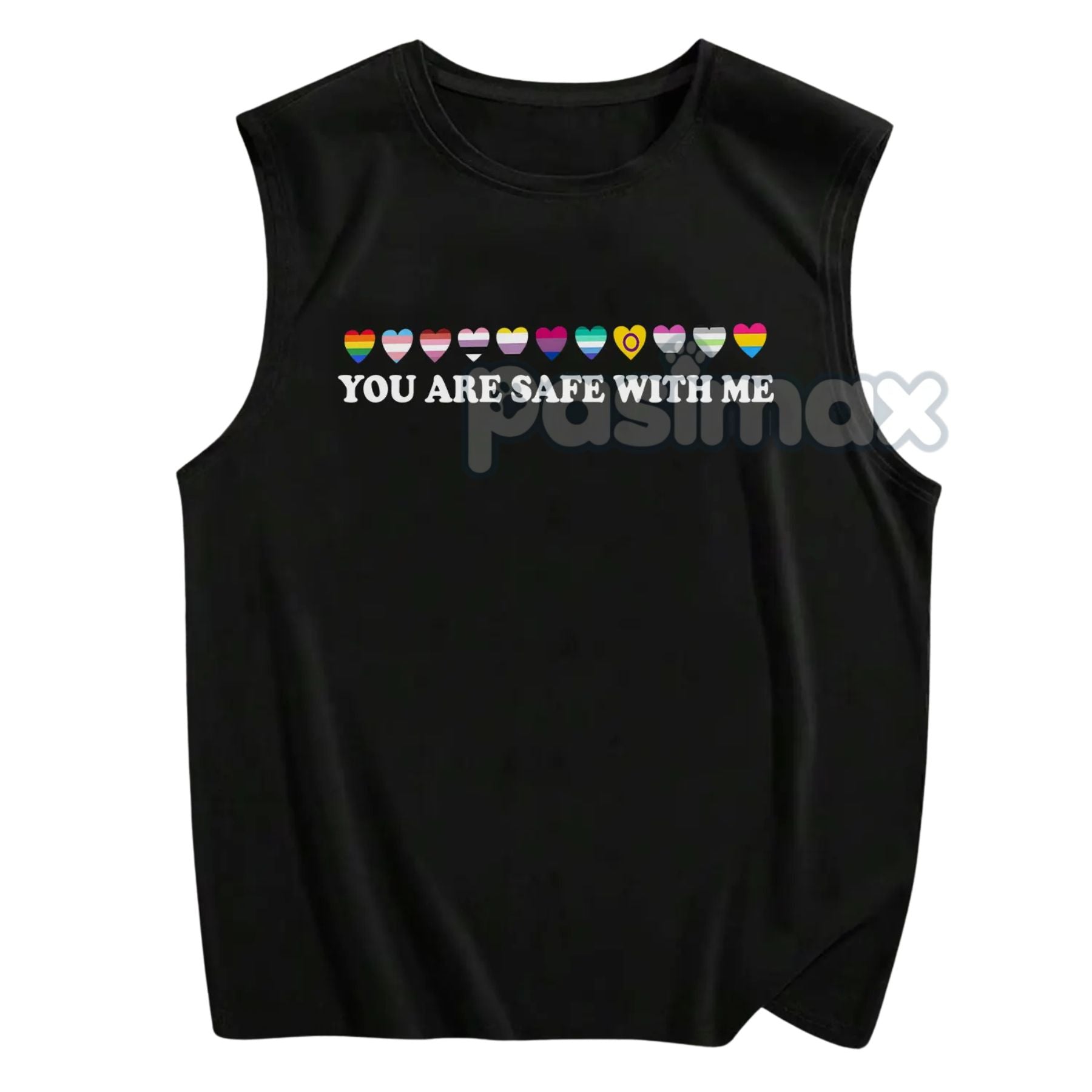 White Pasimax human rights tank top featuring activist graphic design, social justice apparel for men and women.