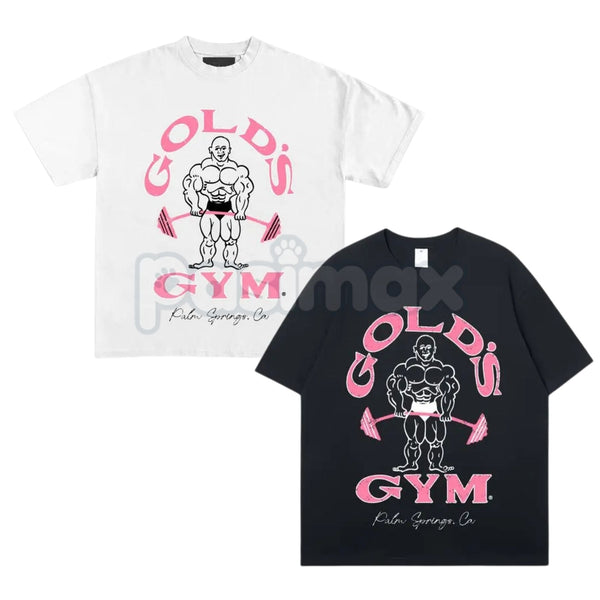 Vintage 90s Gold’s Gym Palm Springs T-Shirt by Pasimax, unisex white graphic tee with retro bodybuilding and muscle fitness design.