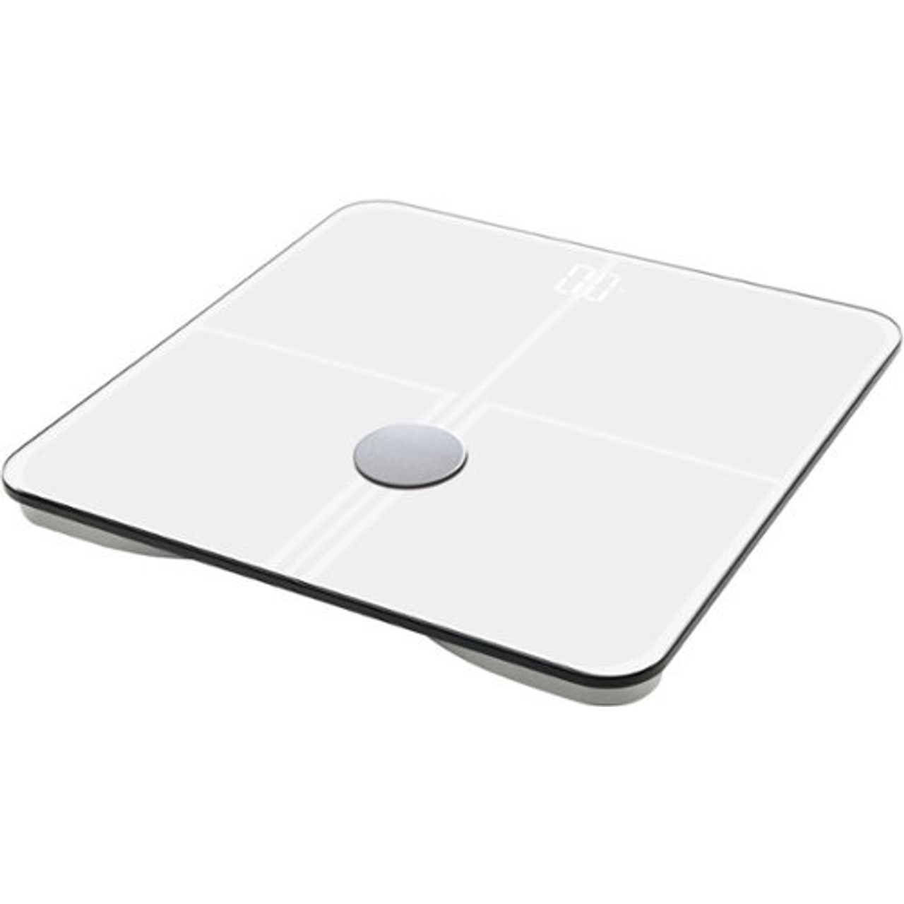 White Mobi Connect Smart BMI Wi-Fi Body Composition Scale by Pasteur Pharmacy showing digital display and multiple measurement icons.