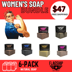 Six-pack of Patriot and Company women's soap bundle featuring assorted scents in colorful packaging.