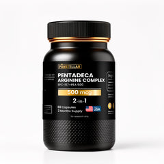 Panstellar Essentials Recover 157 CORE Pentadeca Arginine Complex with PEA supplement bottle, featuring supplement capsules and label.
