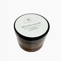 Pioneer Pam Mullein Tallow skin salve and chest rub for immune support, featuring natural ingredients and soothing application.