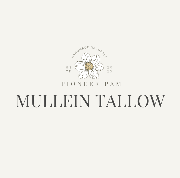 Pioneer Pam Mullein Tallow skin salve and chest rub for immune support, shown in a jar with a natural herbal background.