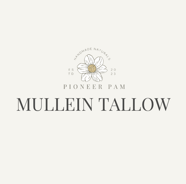Pioneer Pam Mullein Tallow skin salve and chest rub for immune support, shown in a jar with a natural herbal background.