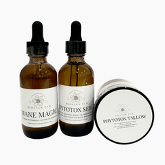 Natural anti-aging skincare and hair care beauty bundle by Pioneer Pam featuring skin and hair products for youthful appearance.