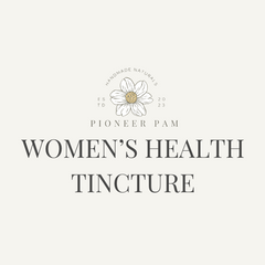 Pioneer Pam Women's Health Tincture for PMS and peri-post menopausal hormone support, natural herbal supplement in a dropper bottle.