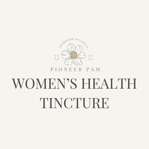 Pioneer Pam Women's Health Tincture for PMS and peri-post menopausal hormone support, natural herbal supplement in a dropper bottle.