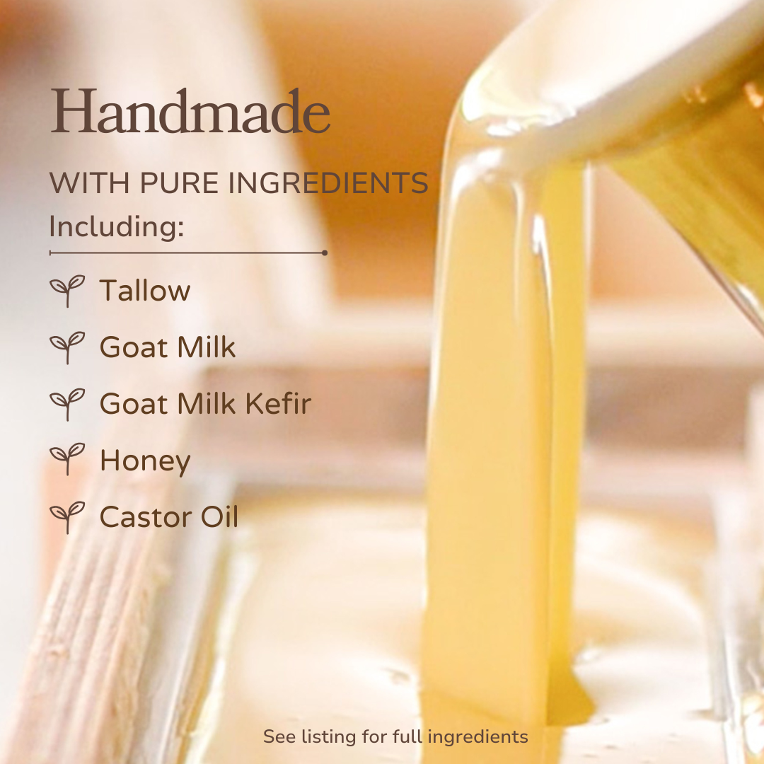 Handmade Pure Tallow and Goat Milk Soap Bar by Pretty Farm Girl, fragrance-free and natural, with a rustic soap appearance.