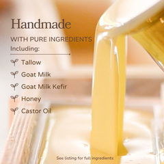 Handmade Pure Tallow and Goat Milk Soap Bar by Pretty Farm Girl, fragrance-free and natural, with a rustic soap appearance.
