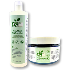 ReNewedPet outdoor safety kit for pets, including sunscreen and flea, tick, bug repellent in 1-oz and 2-oz bottles.