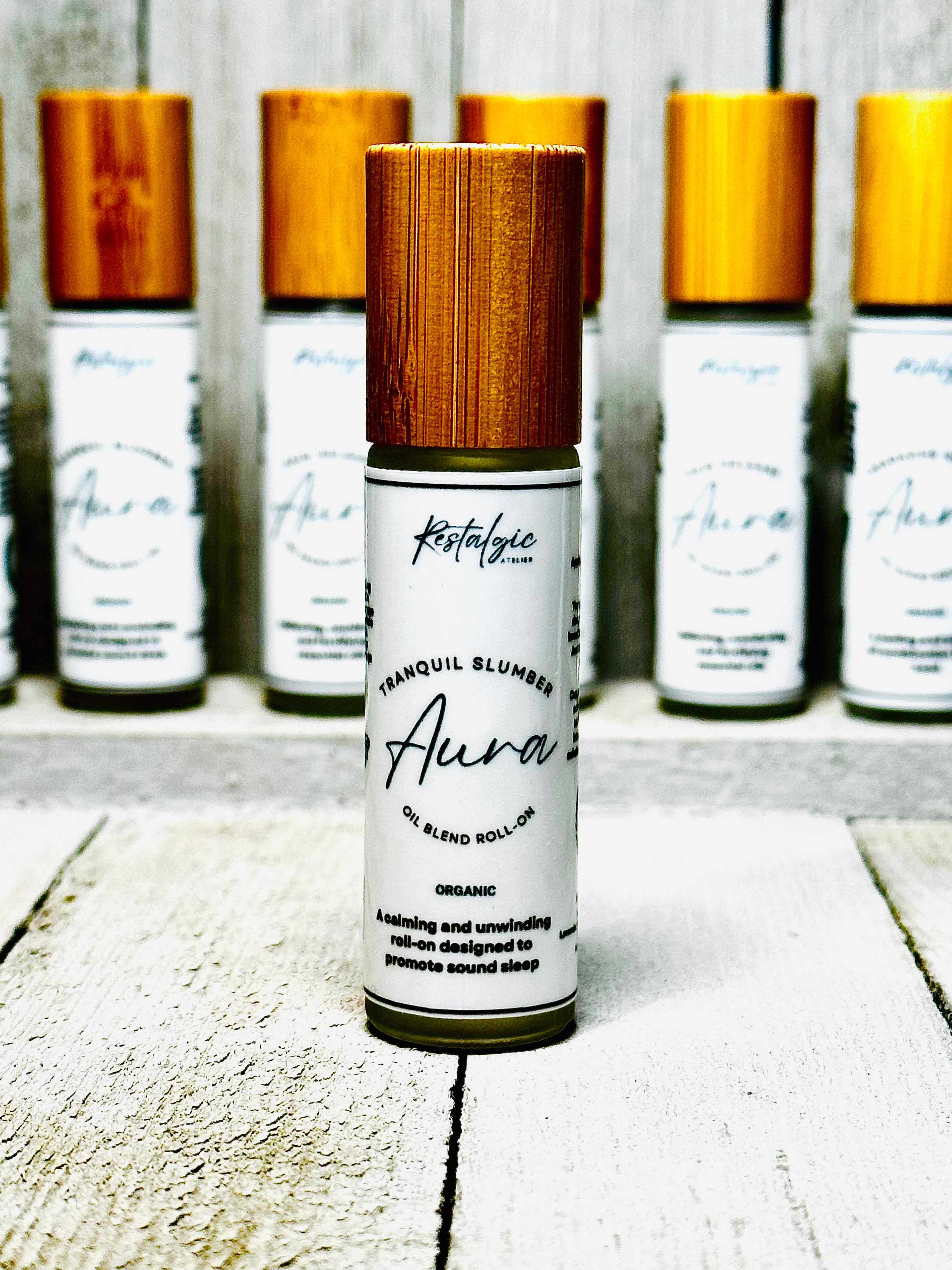 Restalgic Atelier Tranquil Slumber bath and body product, designed to promote restful nights and relaxation.