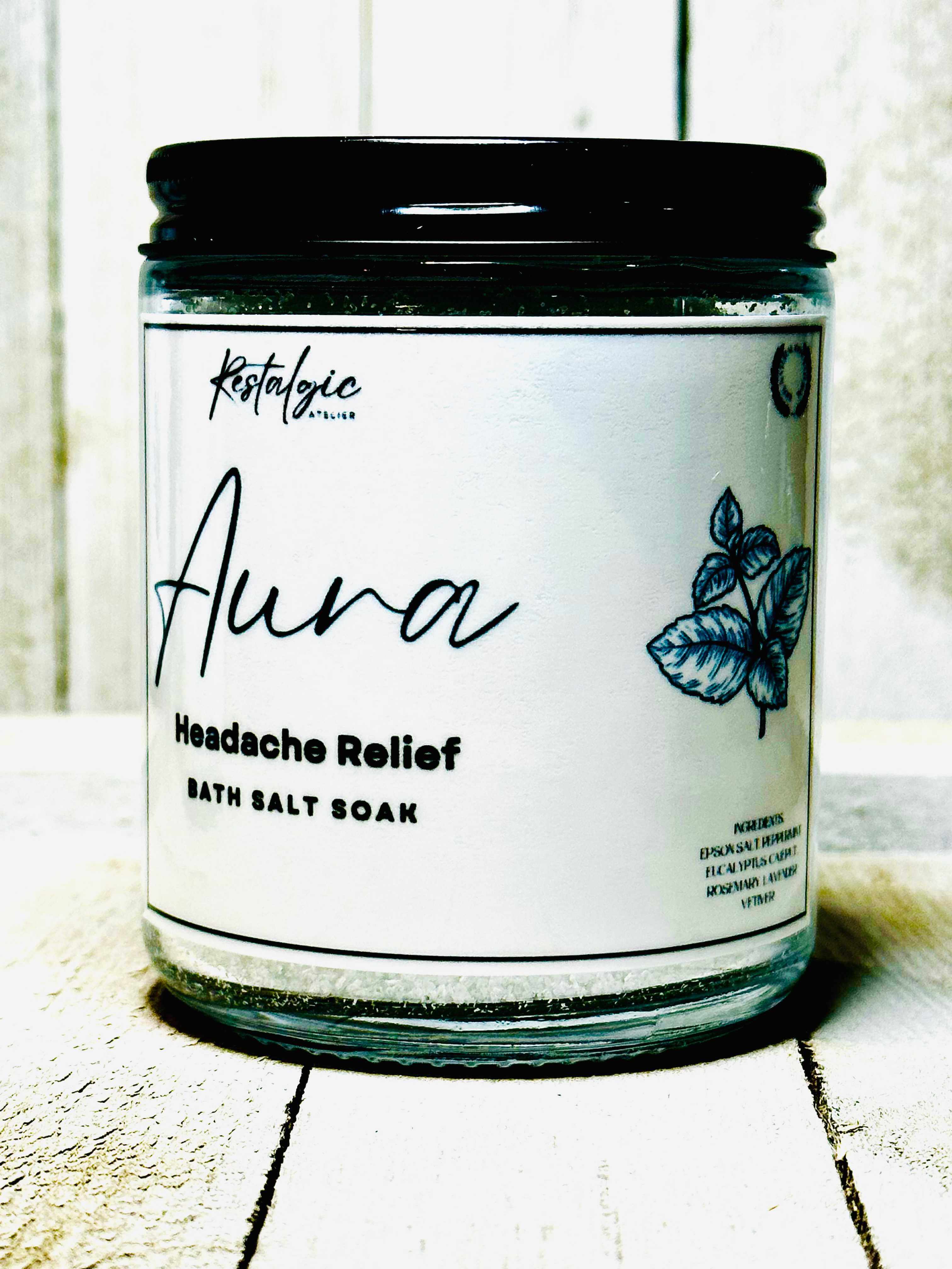 Restalgic Atelier headache relief kit with soothing bath and body products for instant headache and migraine relief.