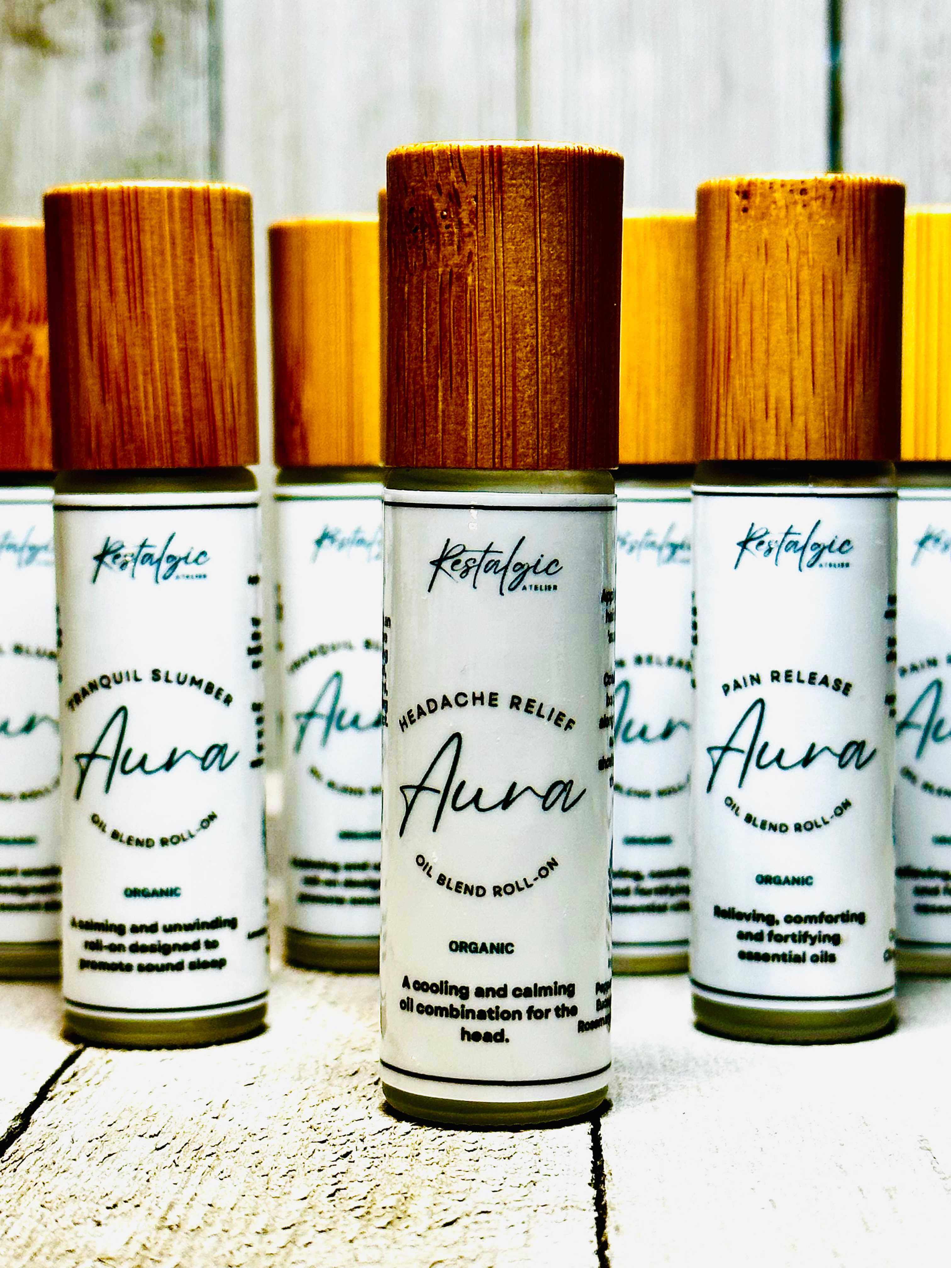 Restalgic Atelier Headache Relief Kit with soothing bath and body products designed for quick migraine and headache relief.