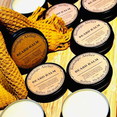 Restalgic Atelier Luxury Beard Balm in a 2oz jar, featuring a smooth, nourishing formula for soft, well-groomed beards.