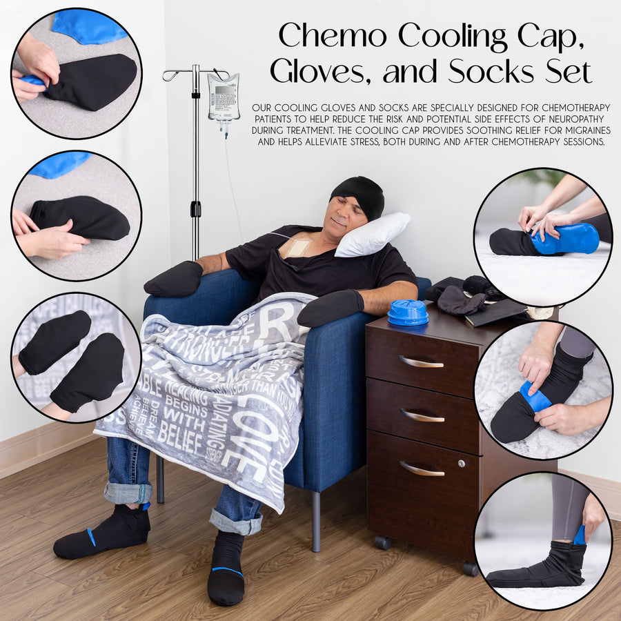 Rise Up and Recover Chemo Cold Therapy Kit for women and men, featuring comfort care supplies for chemotherapy recovery.