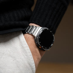 Robust titanium band T01 for Samsung Galaxy Watch Ultra, showing the sleek, natural titanium watch strap on a white background.