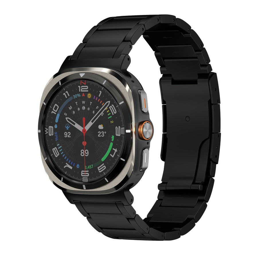 Robust Titanium Band T01 for Samsung Galaxy Watch Ultra, showcasing a sleek natural titanium watch strap on a black background.