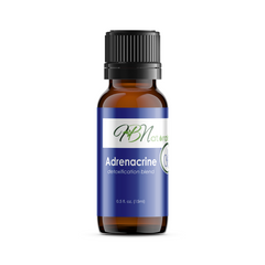 Bottle of Adrenacrine Adrenal Support essential oil blend by Save Our Jewels Wellness, with natural herbal ingredients visible.