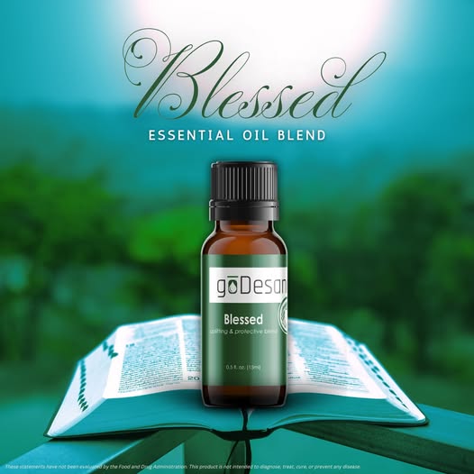 Blessed Anointing Oil by Save Our Jewels Wellness, featuring a biblical recipe, in a small glass bottle with a gold cap.