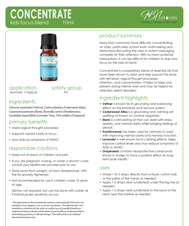 Save Our Jewels Wellness Kids Focus Blend essential oil bottle, natural concentrate for improving focus and concentration in children.