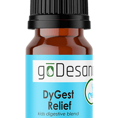 DyGest Relief essential oil blend for kids by Save Our Jewels Wellness, featuring a bottle with a child-friendly label and natural ingredients.