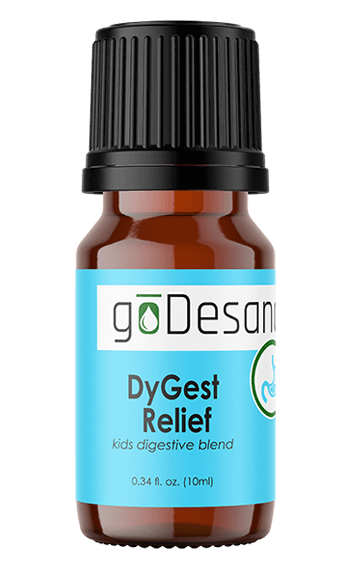 DyGest Relief essential oil blend for kids by Save Our Jewels Wellness, featuring a bottle with a child-friendly label and natural ingredients.
