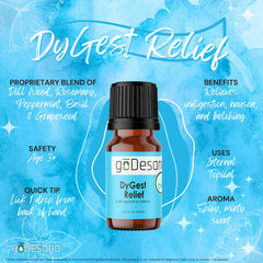 DyGest Relief essential oil blend for kids by Save Our Jewels Wellness, featuring a colorful bottle and natural ingredients for stomach relief.